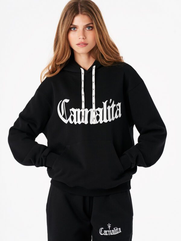 Embroidered & Printed Logo Hoodie Black Carnalita