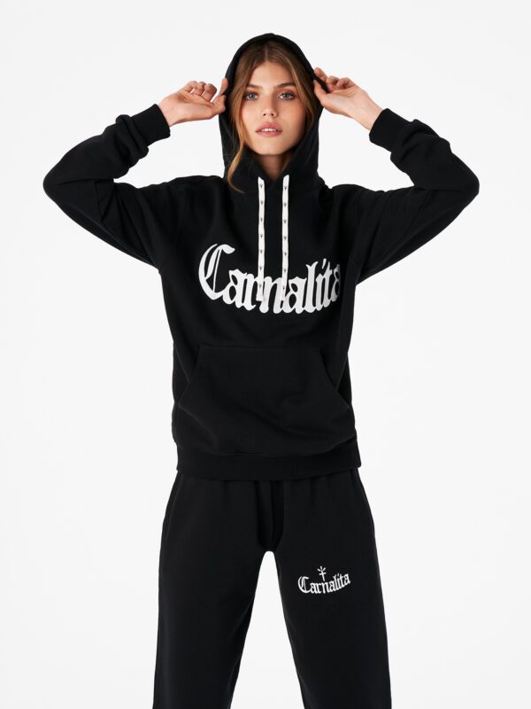 Embroidered & Printed Logo Hoodie Black Carnalita