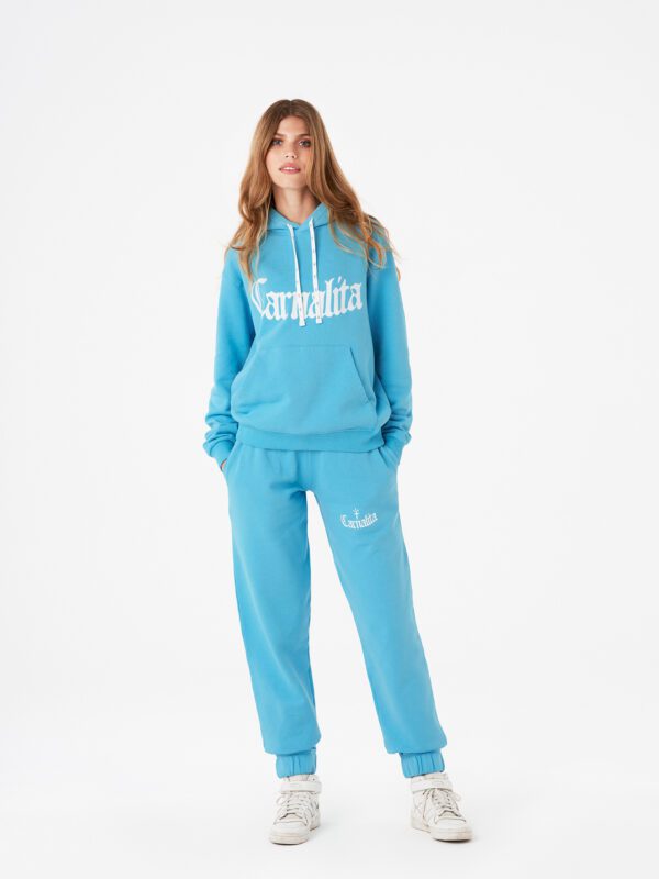 Embroidered & Printed Logo Hoodie Blue Carnalita