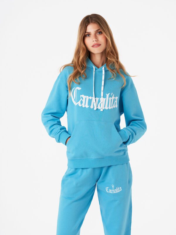 Embroidered & Printed Logo Hoodie Blue Carnalita