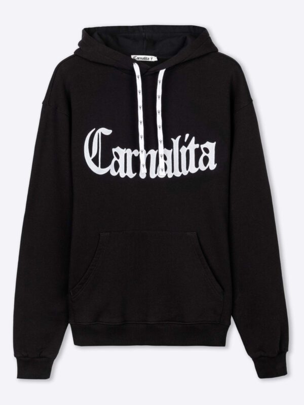 Sudadera con Capucha negra y logo Carnalita bordado e impreso