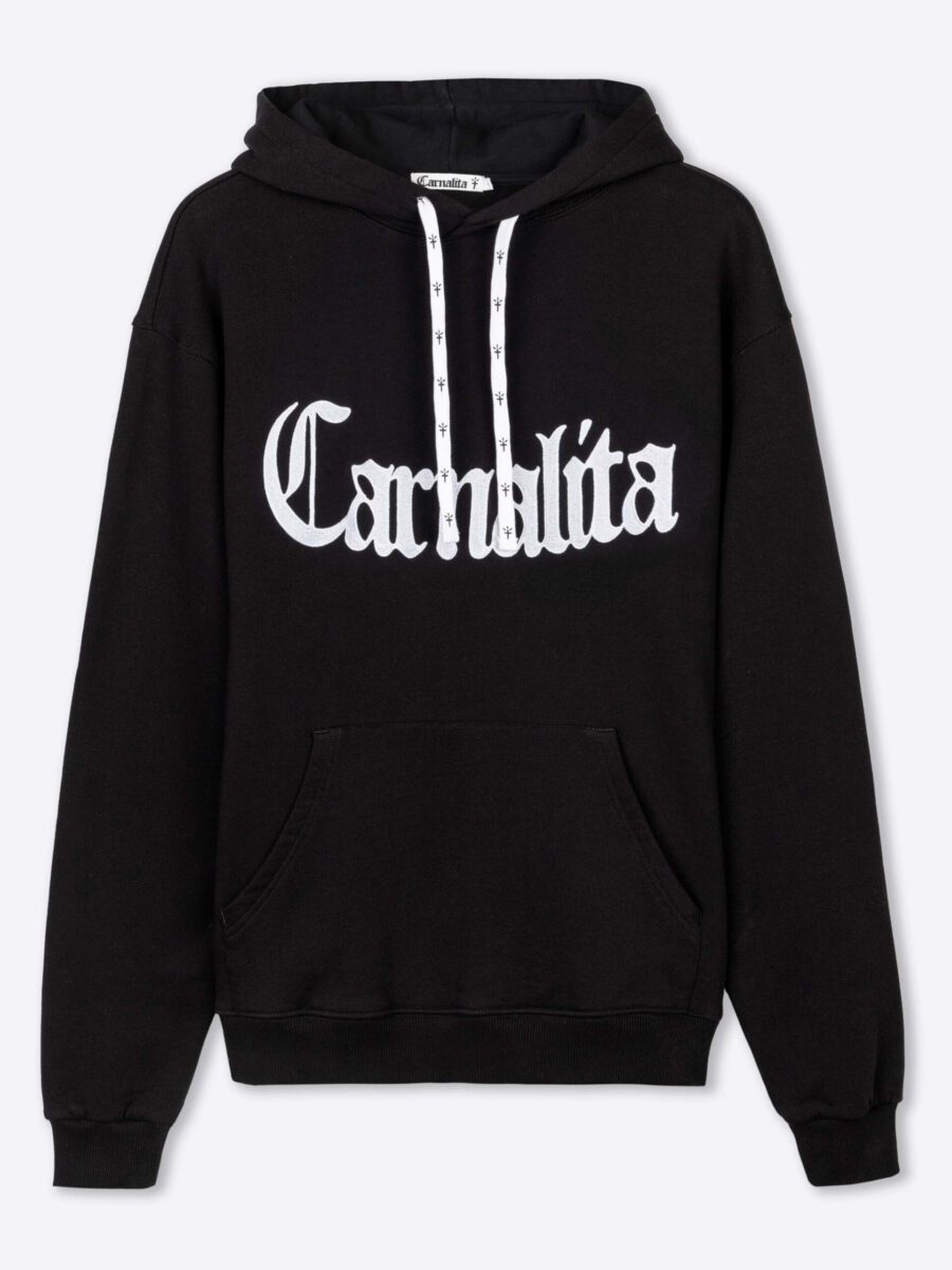 Sudadera con Capucha negra y logo Carnalita bordado e impreso
