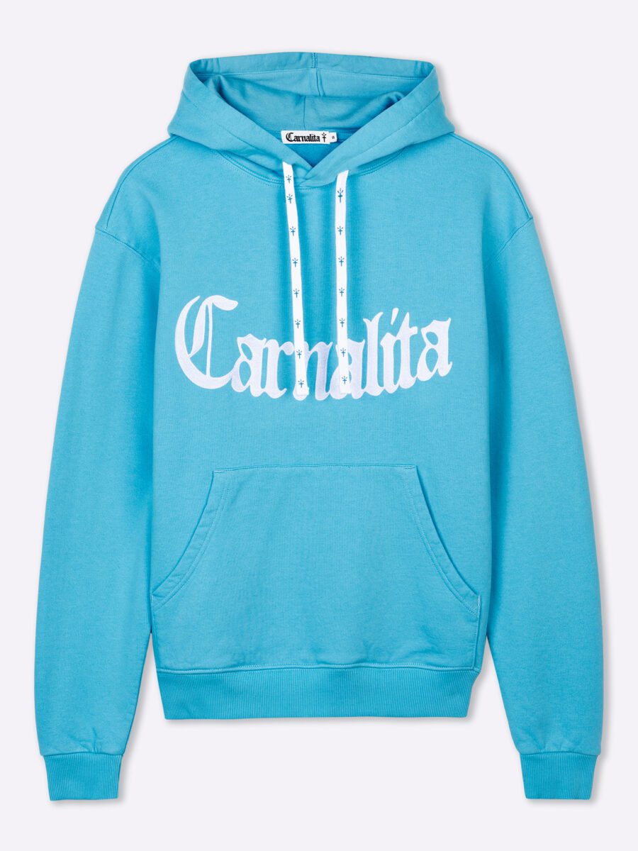 Sudadera azul claro con logo Carnalita bordado e impreso